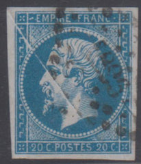 France 15 VF Used Full diagonal pre-printing paper crease