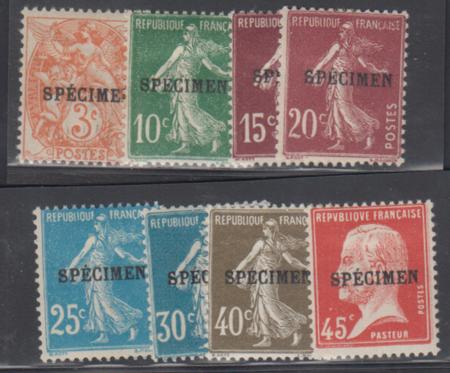 France 1925 Specimen Overprint Maury 64, 72-6, 78, 81 F - VF Mint LH Group of 8 Diff cv $195