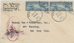 US / Puerto Rico 1940 C7 pair Commercial Cover to NY with 3c Semi Off. Air