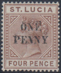 St. Lucia 42b-d, VF Mint LH Double Surcharge + Thick First "N" - Appears NH cv $600