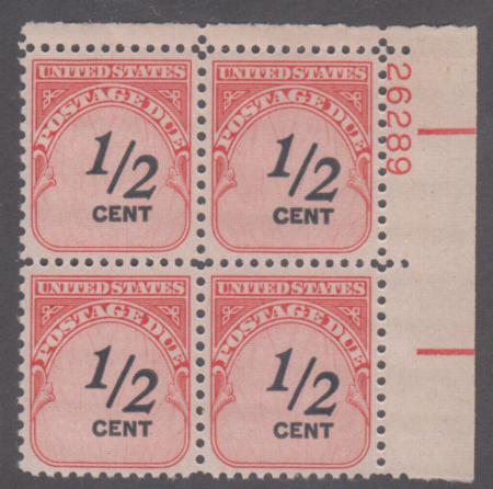 US J88 Postage Dues VF NH Plate # Block cv $120