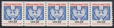 US O136 Officials XF LH Dull Gum Strip of 5