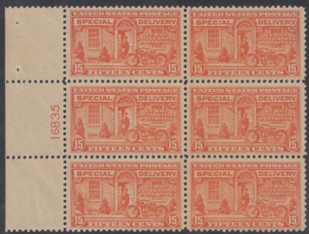 US E13 Special Delivery F - VF NH/LH Margin Plate Block cv $450