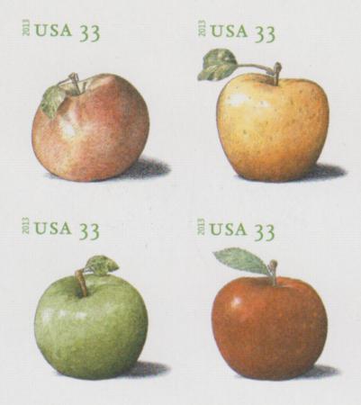 US 4727-30b Modern Imperf Apples Block of 4