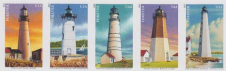 US 4791-95b Modern Imperf Lighthouses V.Strip Of 5