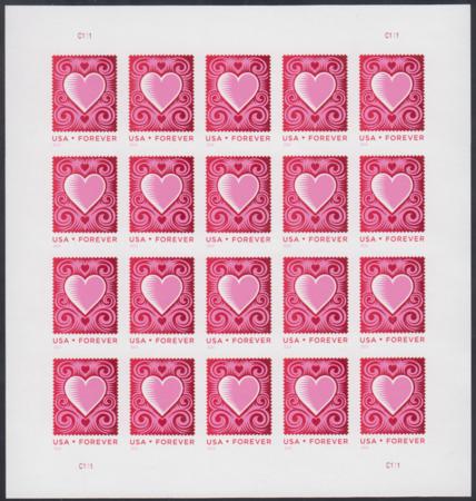 US 4847a Modern Imperf Heart Sheet