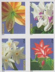 US 4862-65c Modern Imperf  Xmas Flowers Block of 4
