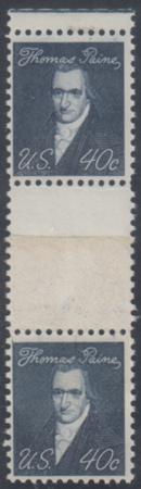 US 1292 Error F - VF Mint NH Strip of 3 with Center Unprinted, Heavy Double Paper