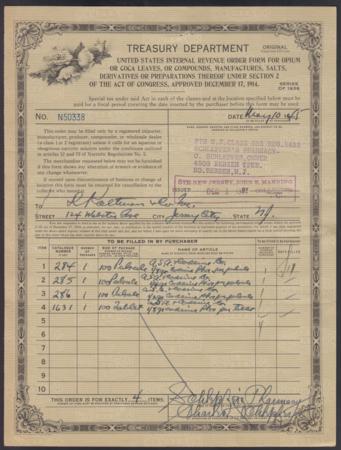 Opium & Coco Leaf 1940's US Treasury Order Form
