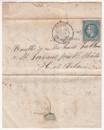 France Ballon Monte Le "Non denomme No.l"  Paris to Ille-et-Vilaine
