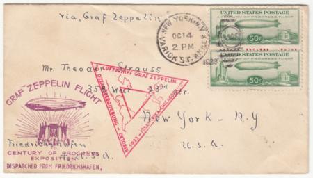 US 1933 C18 Pair on Zeppelin Chicago Flight from New York