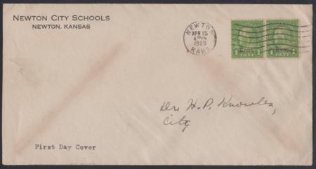 US 658 First Day Cover Newton, KS on VF Monarch Size, "Newton City Schools" C/C, cv $325