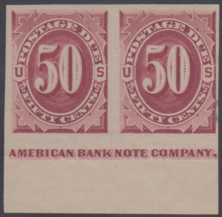 US J28Pa4 Postage Dues VF Hinged Imperf Pair cv $500