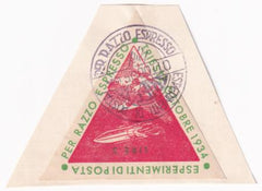 Italy 1934 5 Lire Rocket Mail label tied on piece