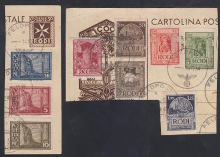 Italy Aegean Island 15 - 23 Used On Large Part of Rhodes Postal Certified with 1944 Feldpost Cancels cv $491.20+