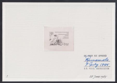 United Nations Vienna 63 Large Die Proof Mounted on Horizontal Watermarked and Marbled Paper