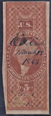 US R92a Revenue F - VF Used $5 Probate of Will PSE Cert cv $750