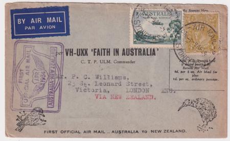 Australia 1934 1st Official Air Mail Australia - New Zealand -Auckland