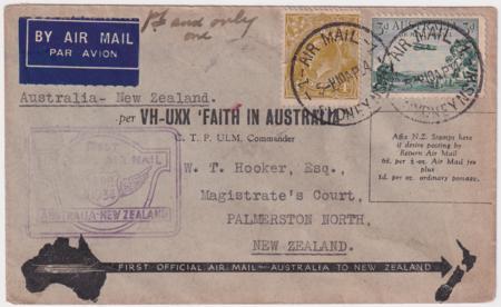Australia 1934 1st Official Air Mail Australia - New Zealand - Plymouth
