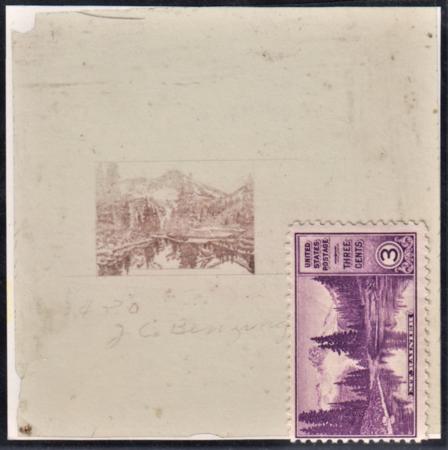 US 742E1 Violet Color Clear Transparency Etching of 3c Park Vingnette