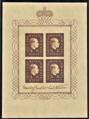 Liechtenstein 149a VF - XF Unused Imperf Souvenir Sheet Without Gum as Issued with Marxer Cert