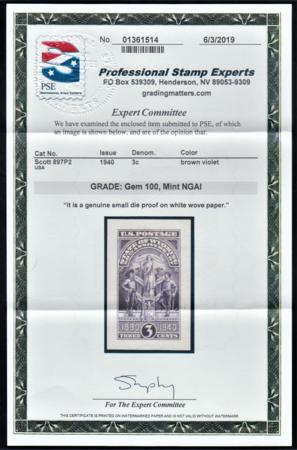 US 897P2 Superb Unused Small Die Proof on White Wove - PSE 100 Cert
