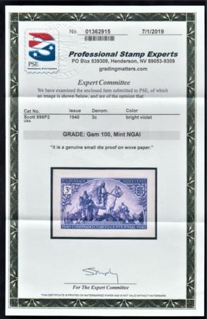 US 898P2 Superb Unused Small Die Proof on White Wove - PSE 100 Cert