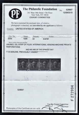 US 320b Vending Machine Coils VF-XF Mint LH Internation Vending Machine Co. - PF Certs cv $2,250