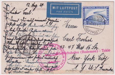 Germany 1929 First Round the World Flight Card with C36  to Japan