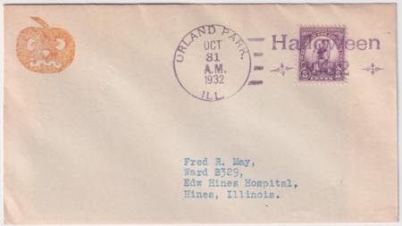 US Illinois, Orlando Park 718 Fancy Cancel Cover, "Halloween 1932"