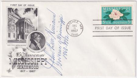 US 1337 FDC Signed by Governor John Bell Williams of Mississippi