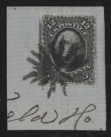 US 97 Early Classics F-VF Used On Piece, Beautiful "Circle of Vs" Fancy Cancel With Cert cv $250