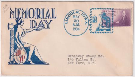 US Iowa, Lincoln 737 Fancy Cancel Cover, Memorial Day