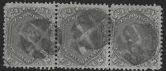 US 78b Early Classics  F-VF Used Nicely Centered Strip of 3, Perf Flaws Left and Right Stamp cv $1400