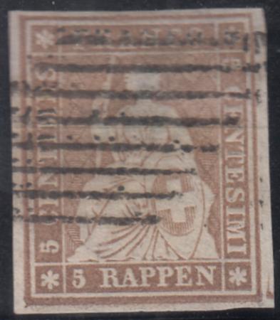 Switzerland 32 (SBK 22F) Superb Used 4 Large Margins Around 4 Frame Lines Perfect Geneve Grid Cancel Nussbaum Cert.