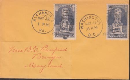 US 628(2) FDC Combo, DC + Alexandria. VA Unoffical FDC Unique!
