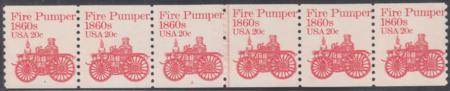 US 1908 NH VF Plate # 2 Strip of 6 - Key To The 20 ct. Fire Pumper Tiny Natural Inclusion Speck Left Stamp