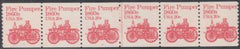 US 1908 NH VF Plate # 2 Strip of 6 - Key To The 20 ct. Fire Pumper Tiny Natural Inclusion Speck Left Stamp