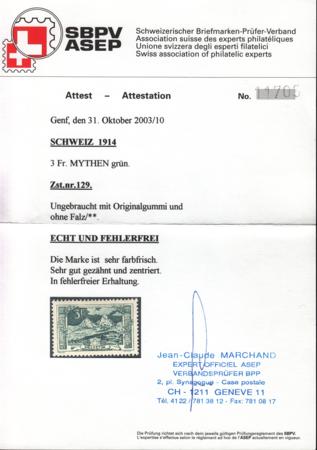 Switzerland 181 (SBK 129) Mint NH SUP Flawless NH With Marchand Cert.