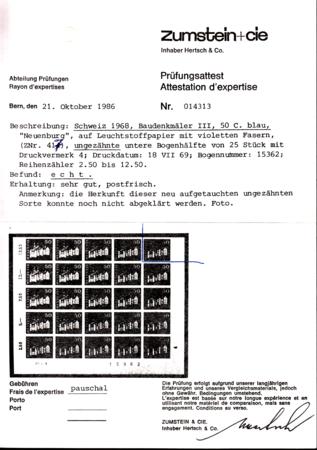Switzerland 445 (SBK 417U) Mint NH VF Imperf with Right Margin, Zumstein Cert. From The 1/2 Sheet It Came From