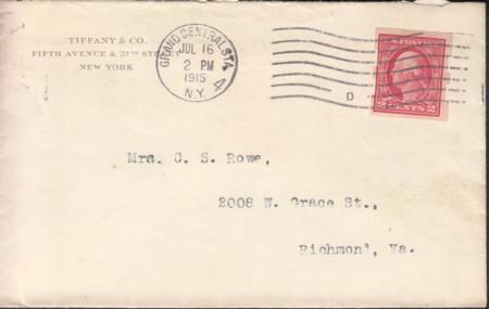 US 409 FDCS Shermack III NY July 16, 1915 Tiffany + Co. VF Stamp + Cover