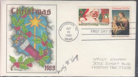 US 2062-3 FDC Combo FDC On Knapp Printed Cachet. Addressed To Wally Knapp. Autographed By Dorothy Knapp. Ex Wally Knapp. Unique!