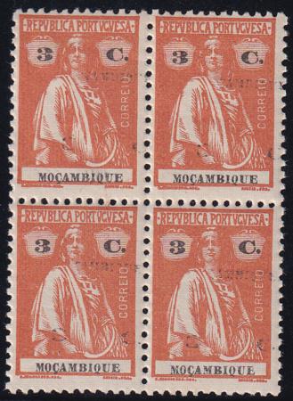 Mozambique 172a Mint NH F-VF Block Denominction + Country Printed Twice, 2nd Light 1/2" Higher - Unpriced In Scott