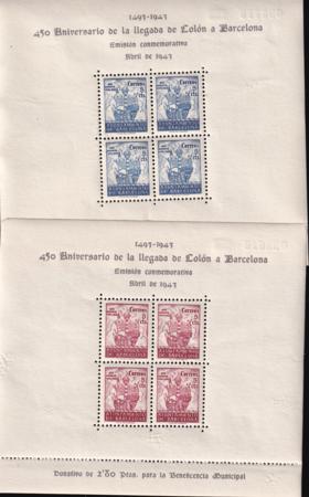Spain Barcelona 1943 Edifil BF51-52 Sets Of 2 S/S 450th Anniv. Of Columbus' Arrival In Barcelona VF/NH W/Unusual Natural Gum Abnormalities