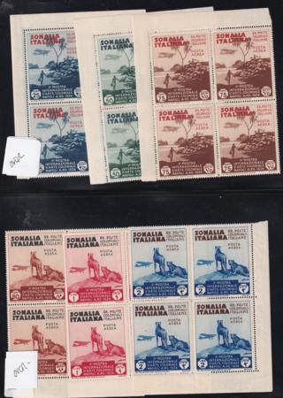 Italy Somalia 164-9,C1-C6 Mint NH F-VF Corner Blocks, Evenly Yellow Gum