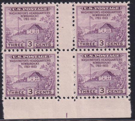 US 752 3¢ Newburgh Farley Mint Positions No Gum VF Top or Bot. Arrow Block