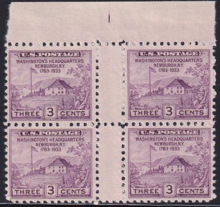 US 752 3¢ Newburgh Farley Mint Positions No Gum VF Top or Bot. Arrow Block