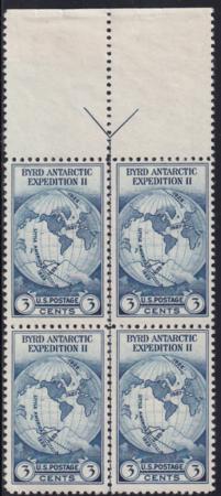 US 753 3¢ Byrd Farley Mint Positions No Gum VF Top Or Bot. Arrow Block