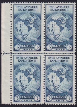 US 753 3¢ Byrd Farley Mint Positions No Gum VF Left Or Right Arrow Block