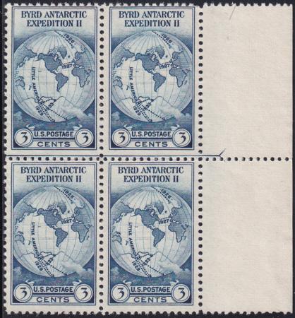 US 753 3¢ Byrd Farley Mint Positions No Gum VF Left Or Right Arrow Block